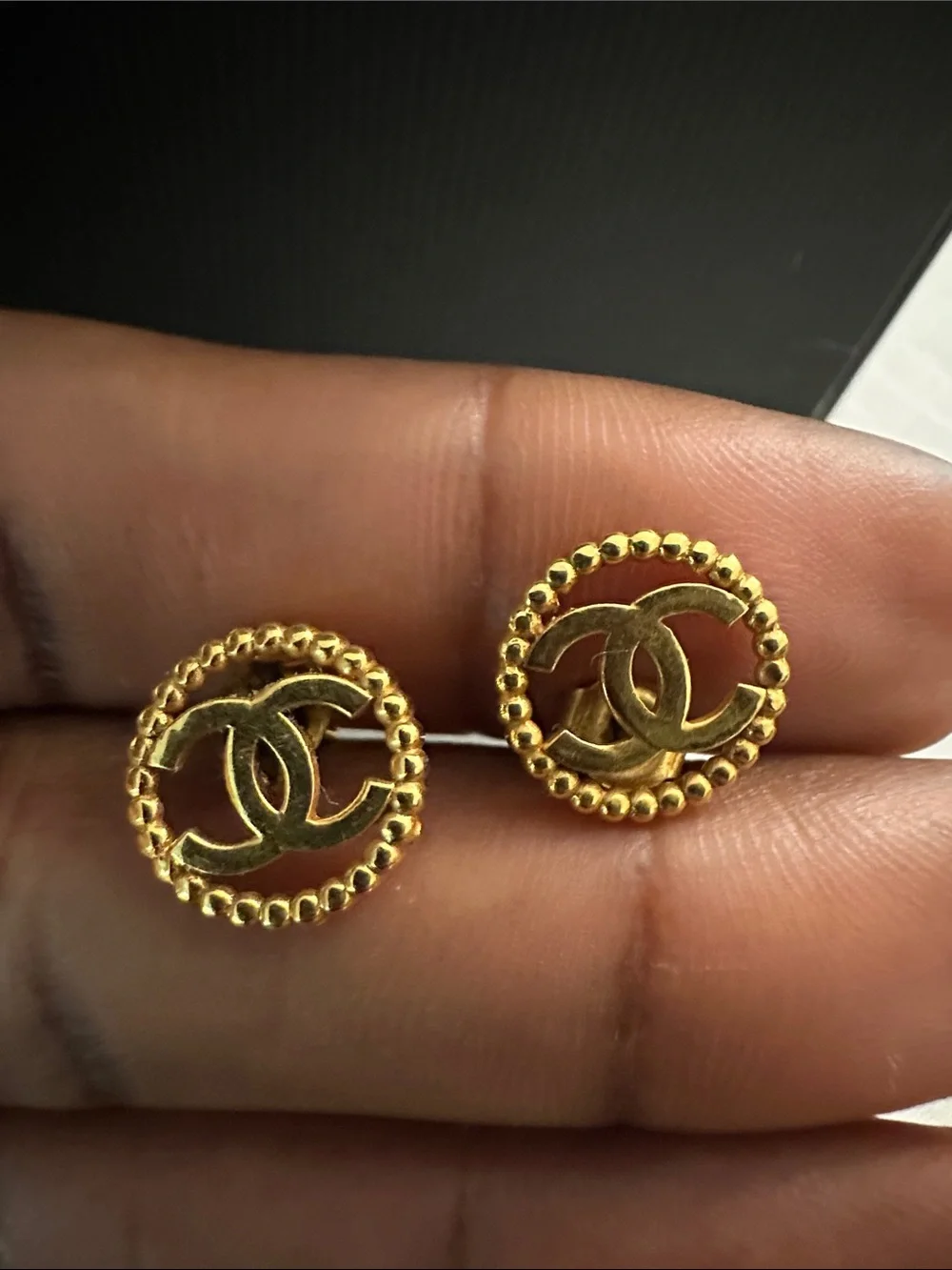 21k Gold-Tone CC Logo Button Earrings